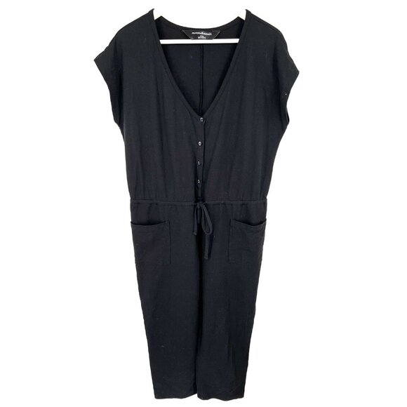 Norma Kamali Black Short Sleeve Jumpsuit Button Front Tie Pockets Size Medium - Picture 1 of 3